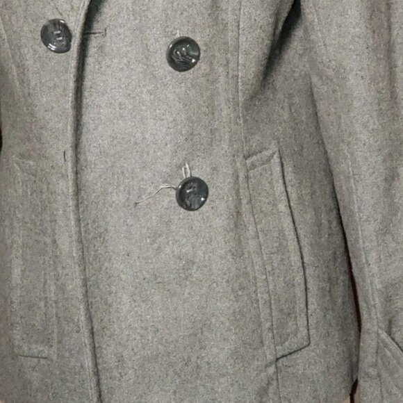 Calvin Klein Womens Grey Button Down Wool Winter Long Sleeve Hood Peacoat Size 4 - Picture 2 of 5